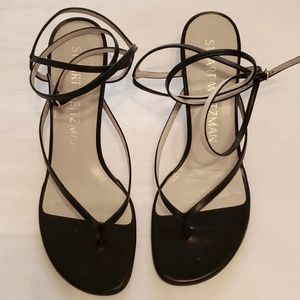 Stuart Weitzman black leather ankle strap sandals